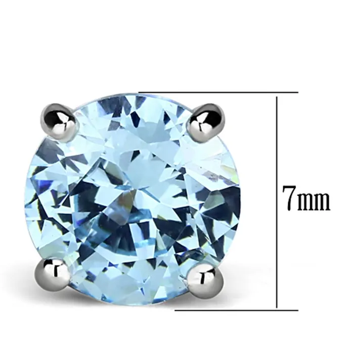 3W546 Rhodium Brass Earrings with AAA Grade CZ in Sea Blue Alamode Earrings
