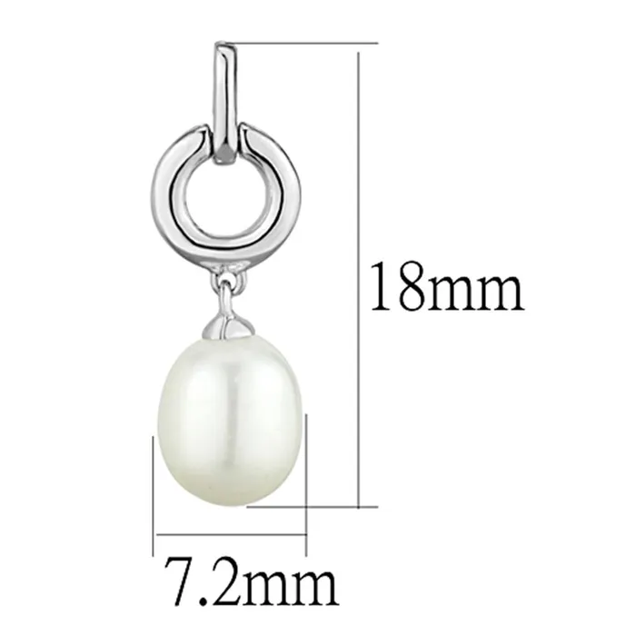 3W684 Rhodium Brass Earrings with Synthetic Pearl in White Alamode Earrings