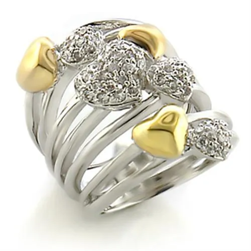 8X149 GoldRhodium Brass Ring with AAA Grade CZ in Clear Alamode Rings