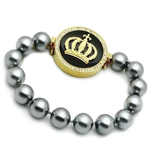 Alamode Bracelets LO2649 Gold Brass Bracelet with SemiPrecious Onyx in Jet