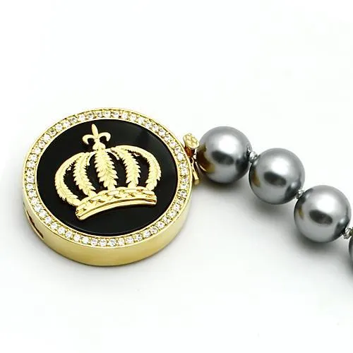 Alamode Bracelets LO2649 Gold Brass Bracelet with SemiPrecious Onyx in Jet