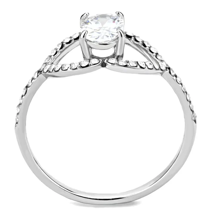 Alamode DA137 High polished no plating Stainless Steel Ring with AAA Grade CZ in Clear Rings