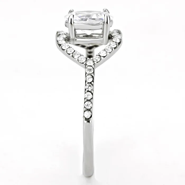Alamode DA137 High polished no plating Stainless Steel Ring with AAA Grade CZ in Clear Rings