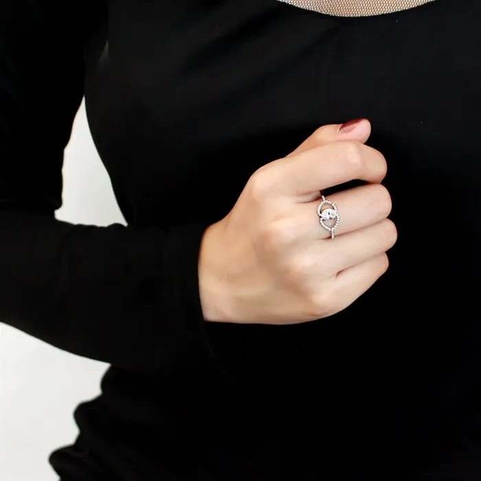 Alamode DA137 High polished no plating Stainless Steel Ring with AAA Grade CZ in Clear Rings