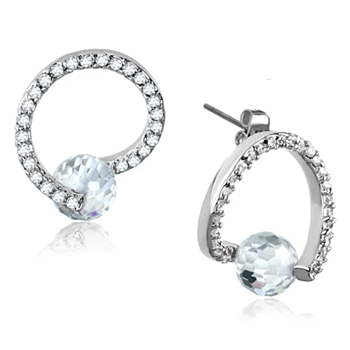 Alamode Earrings 3W626 Rhodium Brass Earrings with AAA Grade CZ in Clear