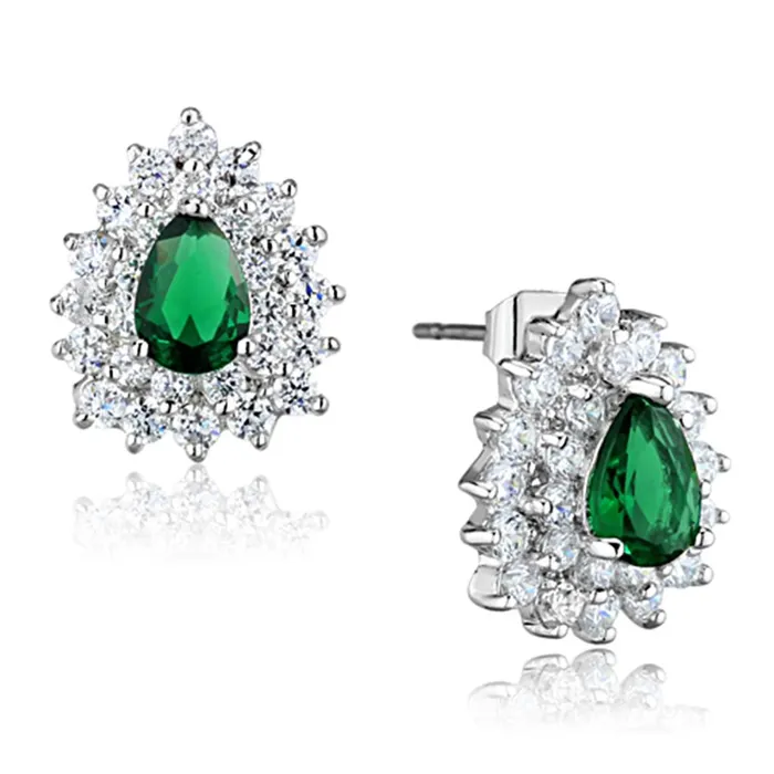 Alamode Earrings 3W656 Rhodium Brass Earrings with Synthetic Synthetic Glass in Emerald Alamode Earrings 3W656 Rhodium Brass Earrings with Synthetic Synthetic Glass in Emerald