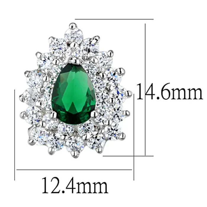 Alamode Earrings 3W656 Rhodium Brass Earrings with Synthetic Synthetic Glass in Emerald