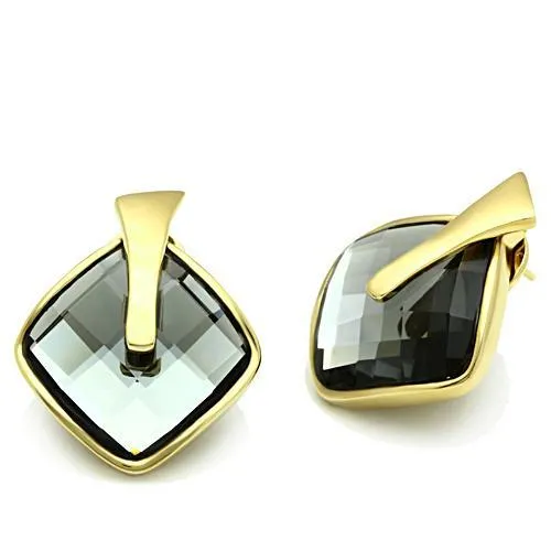Alamode Earrings GL342 IP GoldIon Plating Brass Earrings with Synthetic Synthetic Glass in Black Diamond