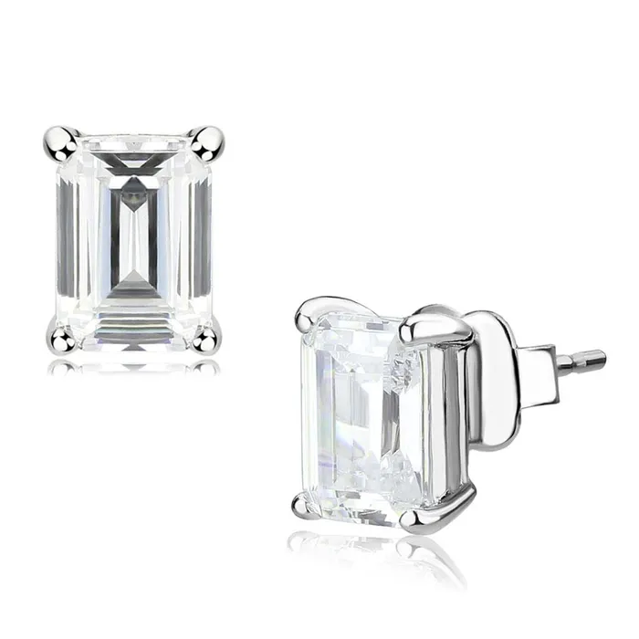 Alamode Earrings LO4633 Rhodium Brass Earrings with Cubic in Clear