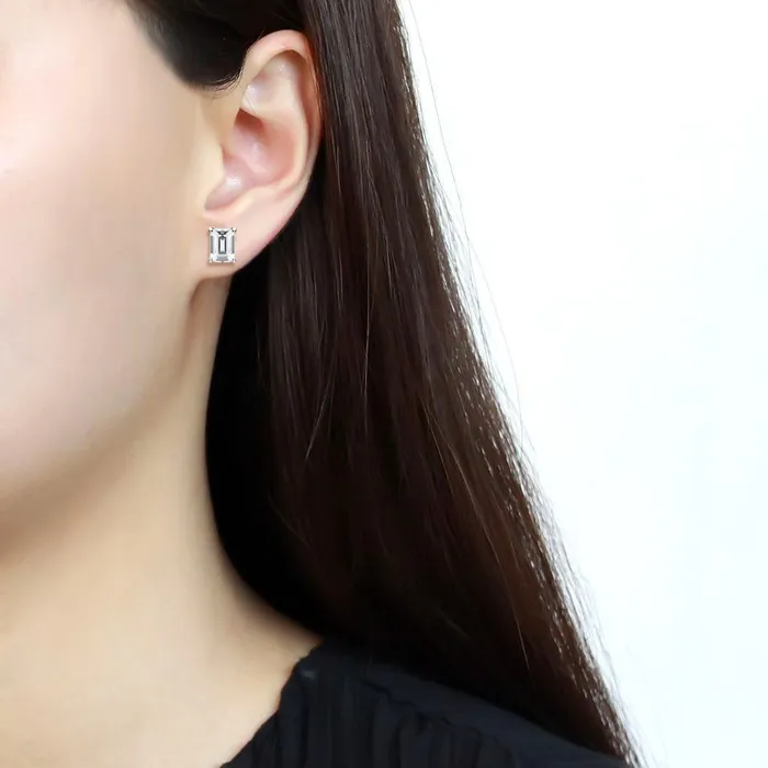 Alamode Earrings LO4633 Rhodium Brass Earrings with Cubic in Clear