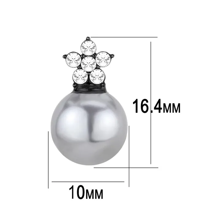 Alamode Earrings TK3482 IP BlackIon Plating Stainless Steel Earrings with Synthetic Pearl in Light Gray
