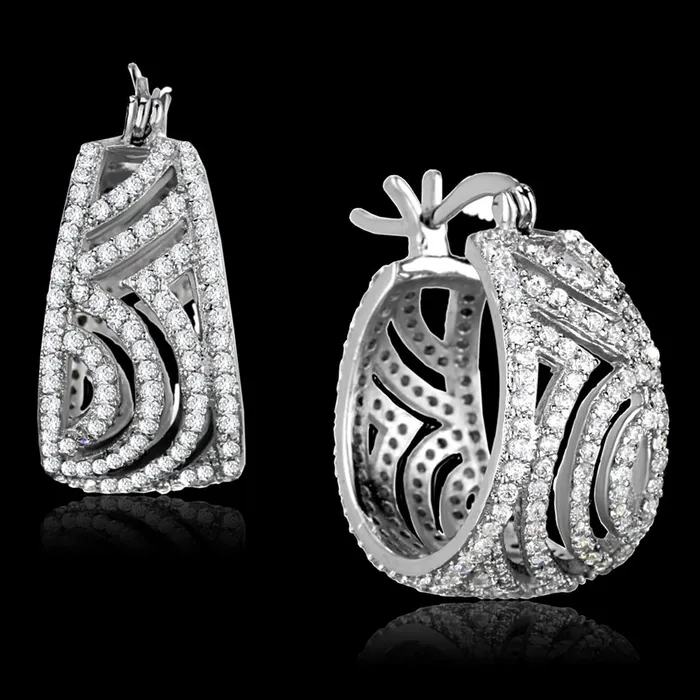 Alamode Earrings TS296 Rhodium 925 Sterling Silver Earrings with AAA Grade CZ in Clear Alamode Earrings TS296 Rhodium 925 Sterling Silver Earrings with AAA Grade CZ in Clear