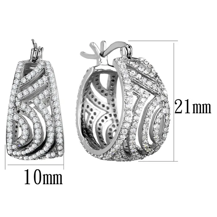 Alamode Earrings TS296 Rhodium 925 Sterling Silver Earrings with AAA Grade CZ in Clear