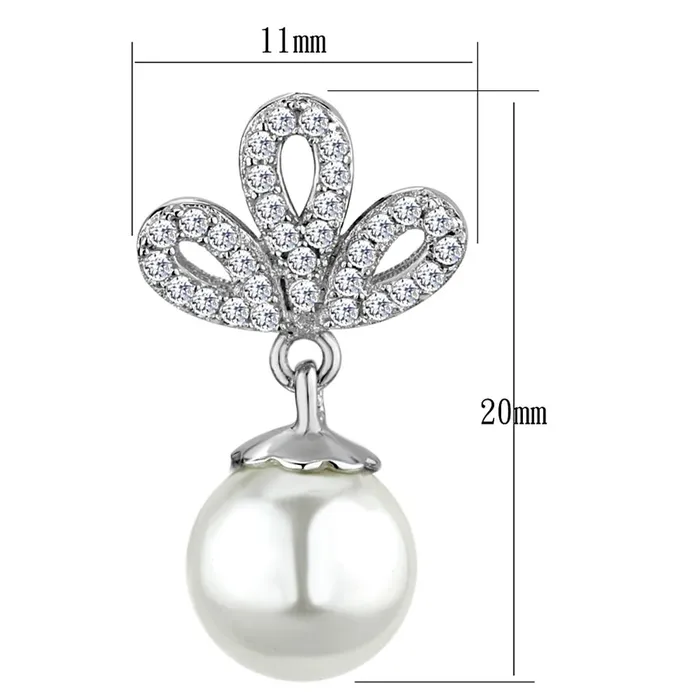 Alamode Earrings TS299 Rhodium 925 Sterling Silver Earrings with Synthetic Pearl in White