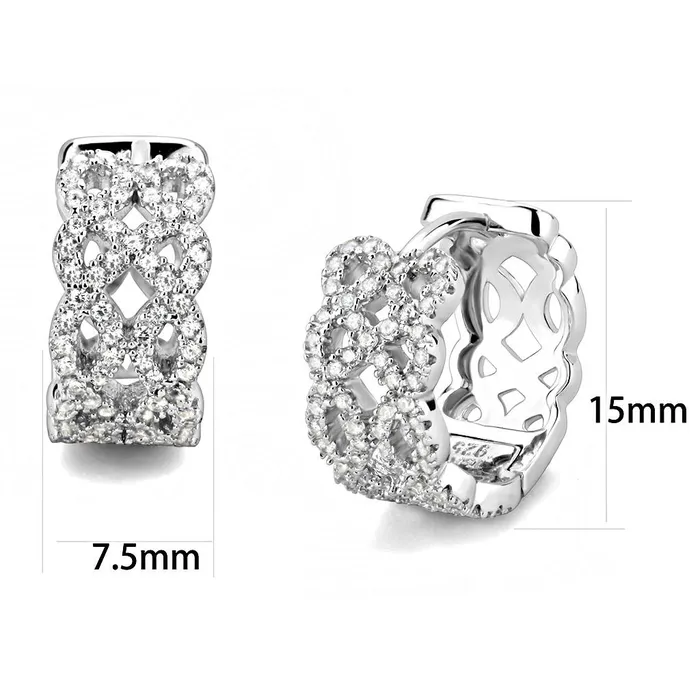 Alamode Earrings TS616 Rhodium 925 Sterling Silver Earrings with AAA Grade CZ in Clear