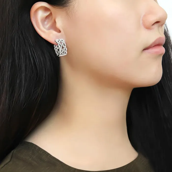 Alamode Earrings TS616 Rhodium 925 Sterling Silver Earrings with AAA Grade CZ in Clear
