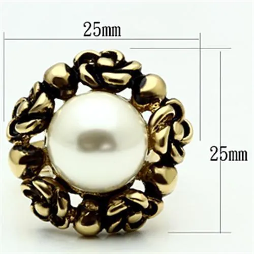 Alamode GL308 IP GoldIon Plating Brass Ring with Synthetic Pearl in White Rings