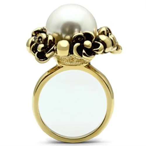 Alamode GL308 IP GoldIon Plating Brass Ring with Synthetic Pearl in White Rings