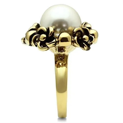 Alamode GL308 IP GoldIon Plating Brass Ring with Synthetic Pearl in White Rings