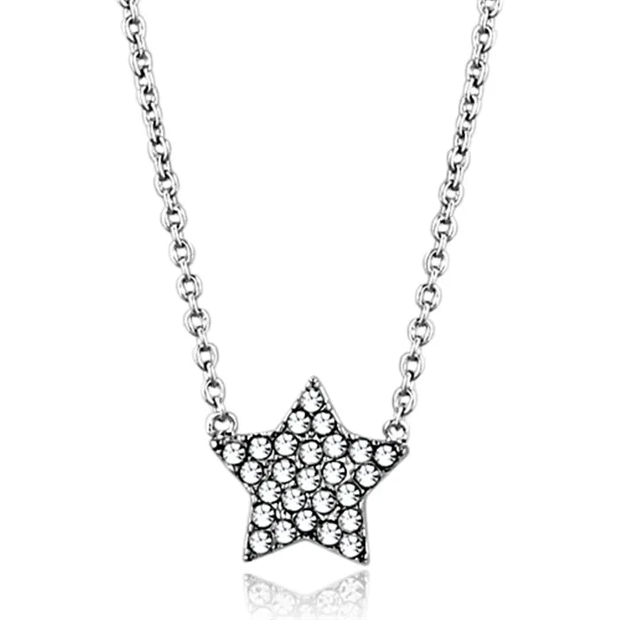 Alamode LO3225 Rhodium Brass Necklace with Top Grade Crystal in Clear Necklaces Alamode LO3225 Rhodium Brass Necklace with Top Grade Crystal in Clear Necklaces