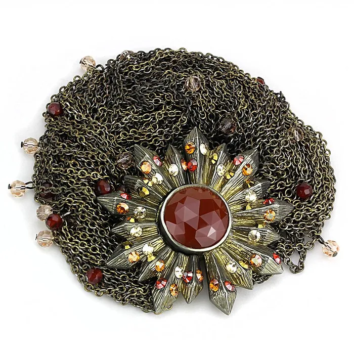 Alamode LO4224 Antique Copper Brass Bracelet with Synthetic Onyx in Garnet Bracelets Alamode LO4224 Antique Copper Brass Bracelet with Synthetic Onyx in Garnet Bracelets