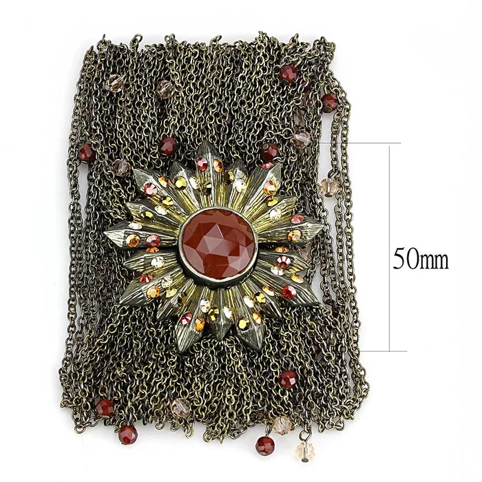 Alamode LO4224 Antique Copper Brass Bracelet with Synthetic Onyx in Garnet Bracelets