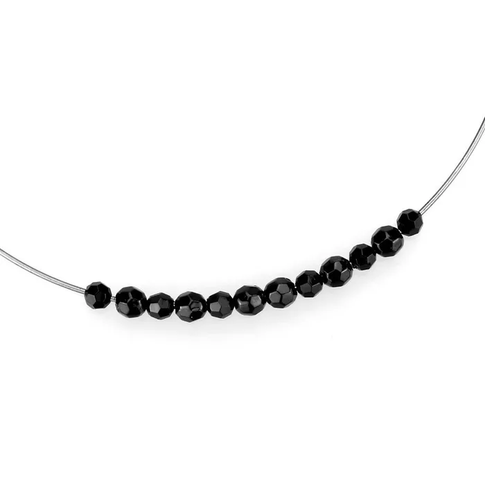 Alamode LO4725 Ruthenium White Metal Necklace with Synthetic Synthetic Glass in Jet Necklaces