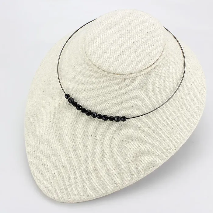 Alamode LO4725 Ruthenium White Metal Necklace with Synthetic Synthetic Glass in Jet Necklaces