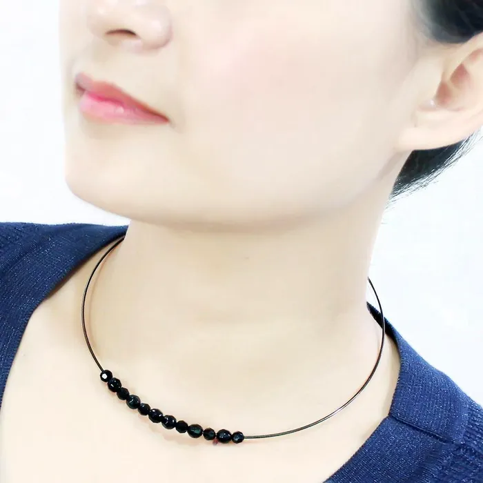 Alamode LO4725 Ruthenium White Metal Necklace with Synthetic Synthetic Glass in Jet Necklaces