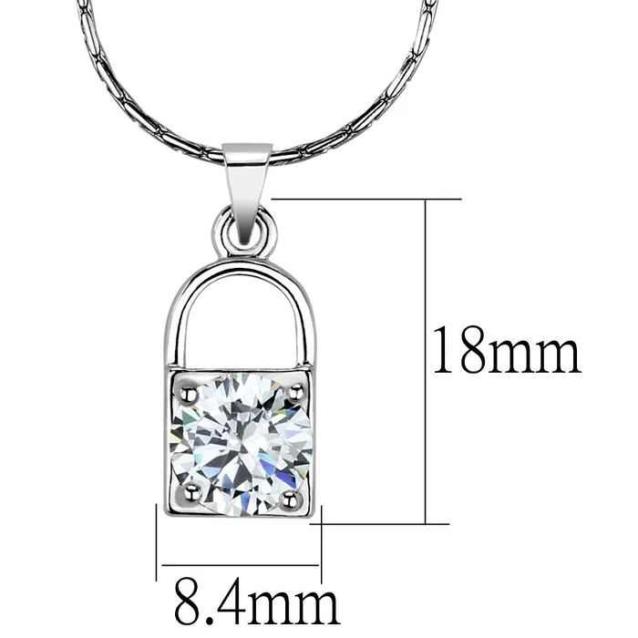 Alamode Necklaces LO4150 Rhodium Brass Chain Pendant with AAA Grade CZ in Clear