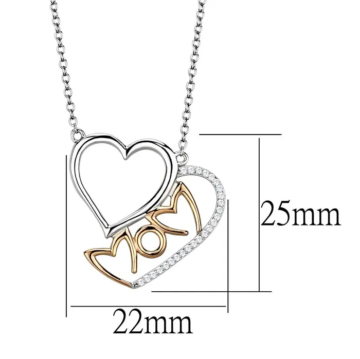 Alamode Necklaces TS570 Rose Gold Rhodium 925 Sterling Silver Necklace with AAA Grade CZ in Clear