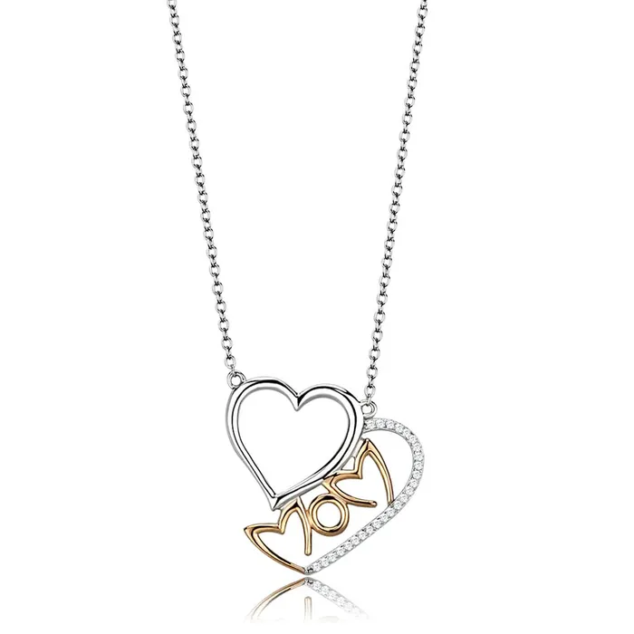 Alamode Necklaces TS570 Rose Gold Rhodium 925 Sterling Silver Necklace with AAA Grade CZ in Clear