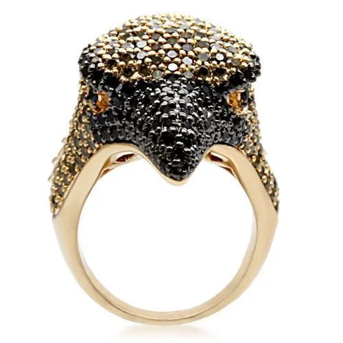 Alamode Rings 1W084 GoldRuthenium Brass Ring with AAA Grade CZ in Multi Color
