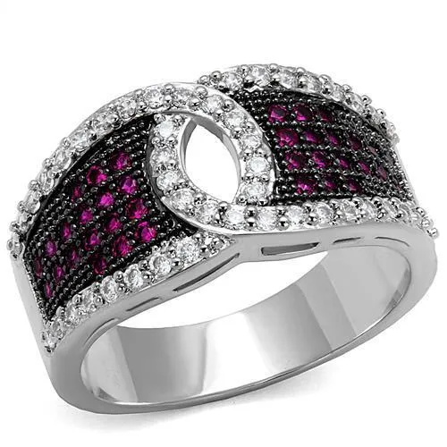 Alamode Rings 3W1243 Rhodium Ruthenium Brass Ring with AAA Grade CZ in Ruby