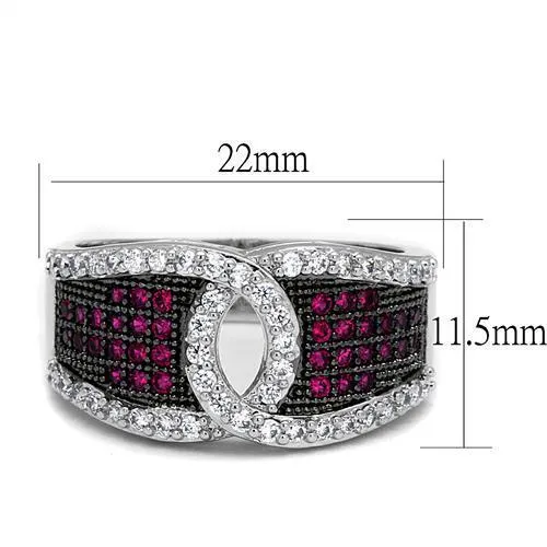 Alamode Rings 3W1243 Rhodium Ruthenium Brass Ring with AAA Grade CZ in Ruby