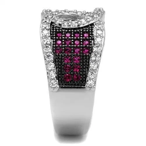 Alamode Rings 3W1243 Rhodium Ruthenium Brass Ring with AAA Grade CZ in Ruby