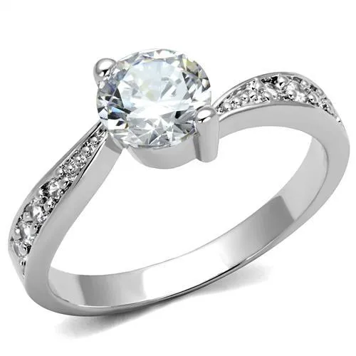 Alamode Rings 3W1337 Rhodium Brass Ring with AAA Grade CZ in Clear