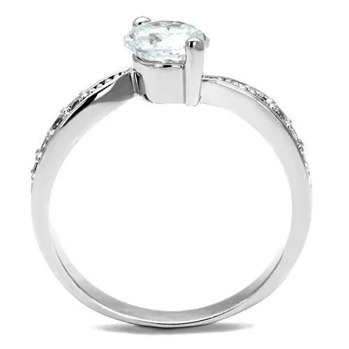 Alamode Rings 3W1337 Rhodium Brass Ring with AAA Grade CZ in Clear