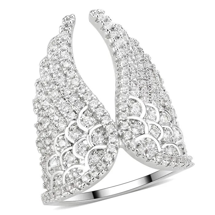 Alamode Rings 3W1543 Rhodium Brass Ring with AAA Grade CZ in Clear