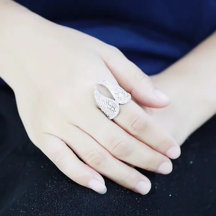 Alamode Rings 3W1543 Rhodium Brass Ring with AAA Grade CZ in Clear