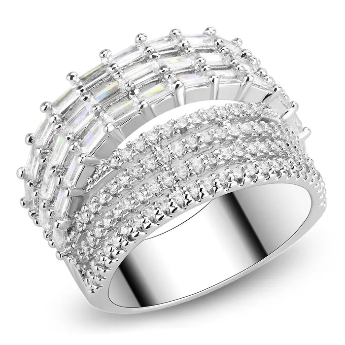 Alamode Rings 3W1545 Rhodium Brass Ring with AAA Grade CZ in Clear