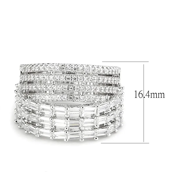 Alamode Rings 3W1545 Rhodium Brass Ring with AAA Grade CZ in Clear