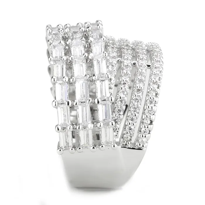 Alamode Rings 3W1545 Rhodium Brass Ring with AAA Grade CZ in Clear