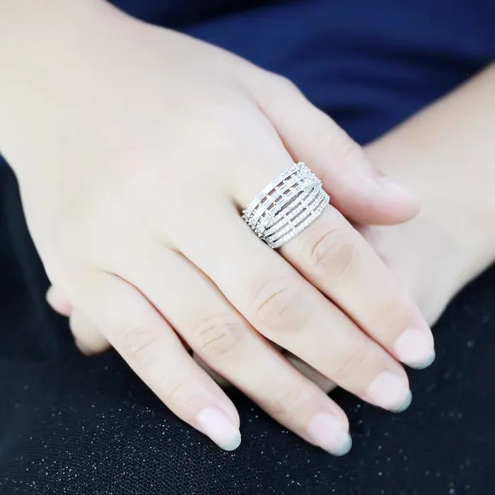 Alamode Rings 3W1545 Rhodium Brass Ring with AAA Grade CZ in Clear