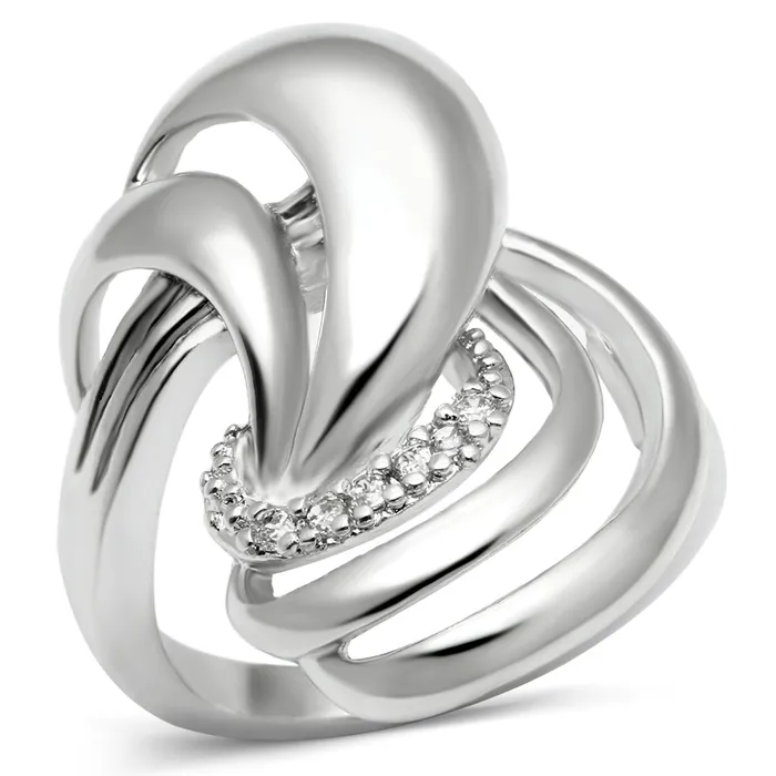 Alamode Rings 3W237 Rhodium Brass Ring with AAA Grade CZ in Clear