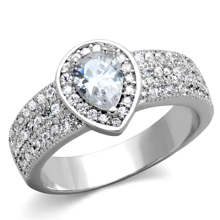 Alamode Rings 3W831 Rhodium Brass Ring with AAA Grade CZ in Clear