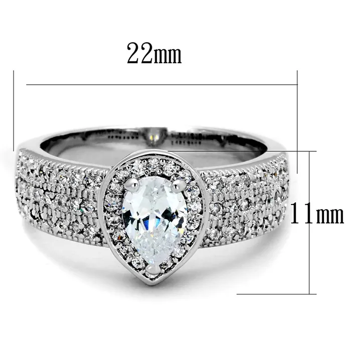 Alamode Rings 3W831 Rhodium Brass Ring with AAA Grade CZ in Clear