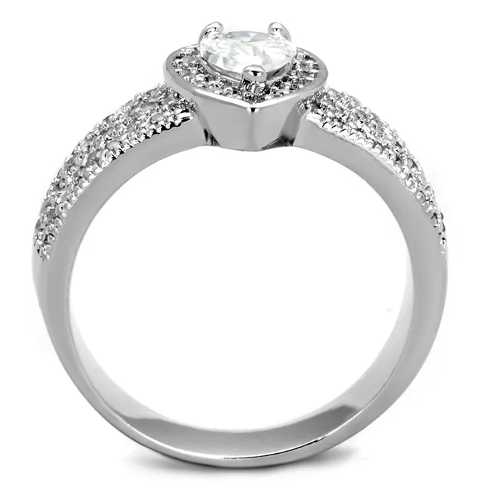 Alamode Rings 3W831 Rhodium Brass Ring with AAA Grade CZ in Clear