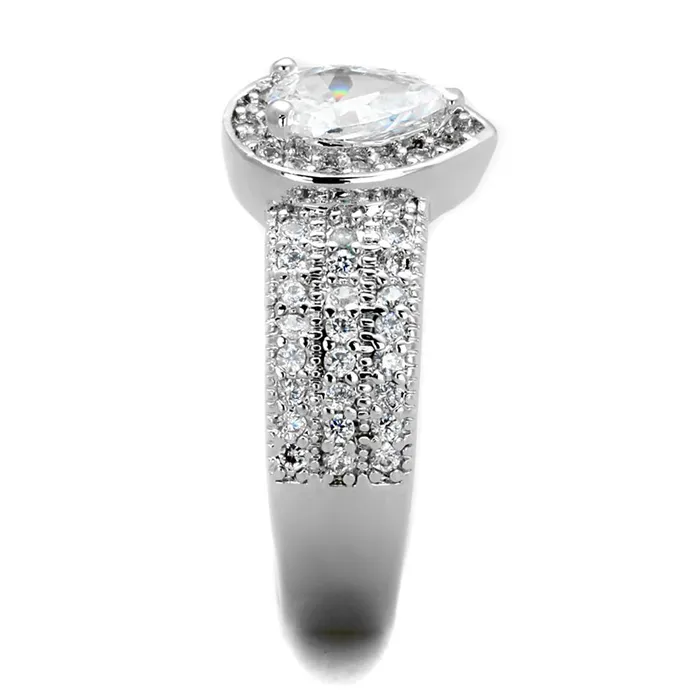Alamode Rings 3W831 Rhodium Brass Ring with AAA Grade CZ in Clear