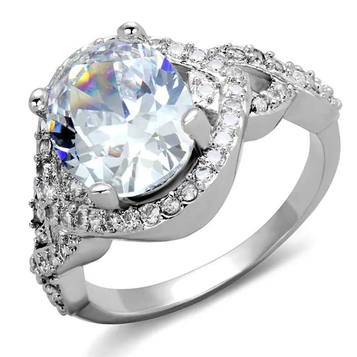 Alamode Rings 3W880 Rhodium Brass Ring with AAA Grade CZ in Clear